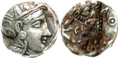 Griechische Münzen Attika Athen Tetradrachme 300/262 v. Chr. Athenakopf mit attischem Helm n.r./Î‘Î˜Î•. Eule n.r., links Olivenzweig. Kraay Taf. IV, 6vgl. SNG Cop. 63. BMC 132 ff. sehr schön, Fundbela