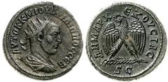 Provinzialrömische Münzen Syrien Antiochia Philippus I. Arabs 244-249. Philippus I. Arabs 244-249. Tetradrachme 244/249. Drap., bel. Brb. n.r., mit Strahlenbinde/Î”Î—ÎœÎ‘Î¡Î§ Î•ÎžÎŸÎ¥CÎ™Î‘C SC. Adler.