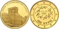 Ausländische Goldmünzen und -medaillen Griechenland Republik 1973 bis heute. Republik 1973 bis heute. 100 Euro 2004 auf die Olympischen Sommerspiele in Athen. Palast von Knossos. 10 g. Feingold. KM 19