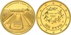 Ausländische Goldmünzen und -medaillen Griechenland Republik 1973 bis heute. 100 Euro 2004 auf die Olympischen Sommerspiele in Athen. Panathenäisches Stadion (Kallimarmaron). 10 g. Feingold. KM 198, S