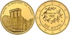 Griechenland Republik 1973 bis heute 100 Euro 2004 auf die Olympischen Sommerspiele in Athen. Akademie von Athen. 10 g. Feingold. In Kapsel. KM 207 Schön 160 Polierte Platte