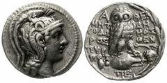Altgriechische Münzen Attika Athen Tetradrachme 115/114 v. Chr. Magistraten Metrodoros, Pyrros und Demosthenes. Thompson 635a sehr schön