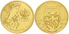 Ausländische Goldmünzen und -medaillen Polen Republik, seit 1989 200 Zloty 2004. Olympiade Athen. Läufer auf einer Amphore. 15,5 g. 900/1000. In Originalschatulle mit Zertifikat.Polierte Platte