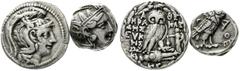 Altgriechische Münzen Attika Athen 2 Stück: Tetradrachme 300/262 v. Chr. und Tetradrachme "neuen Stils" 229/197 v. Chr.sehr schön und fast sehr schönErworben bei Knopek, Köln 1979 und Hirsch, München 