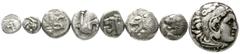 Lots antiker Münzen Griechen 8 Münzen: Milet 5 X 1/12 Stater, 2 X 1/24 Stater, Makedonien Drachme Alexander III. sehr schön