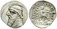 Altgriechische Münzen Parthia Königreich der Arsakiden Drachme 123-87 v. Chr. Brb. mit Diadem und langem Bart l./Arsakes thront r., hält Bogen. fast Stempelglanz, Prachtexemplar