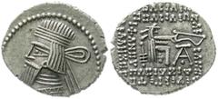 Altgriechische Münzen Parthia Königreich der Arsakiden Drachme 10/38. Ecbatana. Brb. l./Arsakes thront r., hält Bogen über Monogramm. vorzüglich
