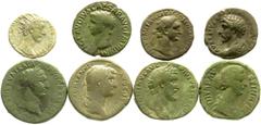 Lots antiker Münzen Römer Kaiserzeit 8 Bronzemünzen: Claudius As, Donmitian As, Trajan Sesterz, Hadrian Sesterz, Ant. Pius Sesterz, Marc Aurel As (Linksportrait!) und Dupondius, Diva Faustina II. Sest