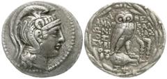 Altgriechische Münzen Attika Athen Tetradrachme "neuen" Stils 118/117 v. Chr. Magistraten Ammonios und Kallias. 16,71 g. Stempelstellung 12 h. sehr schön Erworben ca. 1980 beim Berliner Münz-Cabinet. 