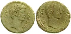 Römische Münzen Imperatorische Prägungen C. Julius Caesar 50-44 v. Chr As 38 v. Chr. unter Octavian, italische Mzst. DIVOS IVLIVS. Kopf des Gaius Julius Caesar r./CAESAR DIVI F. Kopf des Octavian r. 1