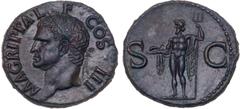 Roman Coins Agrippa (grandfather of Caligula). AE As (11.86 g). Rome, under Gaius Caligula, AD 37-41. M AGRIPPA L F COS III, head of Agrippa left, wearing rostral crown. Reverse: S C across field, Nep