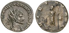 ROMAN COINS ROMAN EMPIRE QUINTILLUS, 270 Antoninianus, Siscia . AE/AR 4.00 g. IMP C M AVR CL QVINTILLVS AVG Radiate, draped bust r. Rev. VIRT-VS AVG Emperor, wearing military attire, standing l., hold