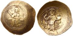Ancient Coins Nicephorus III Botaniates. Electrum Histamenon Nomisma (4.25 g), 1078-1081 Constantinople. IC - XC, Christ seated facing on throne without back, raising hand in benediction and holding G