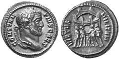 ROMAN COINS IMPERIAL COINAGE CONSTANTIUS I CHLORUS Caesar, 293-305 No.: 398 Estimation: $ 500 Argenteus, about 294. AR 3.83 g. CONSTAN-TIVS CAES Laureate, bearded head r. Rev. Similar to previous. RIC