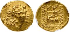 Ancient & World Coins Pontic Kingdom. Mithradates VI Eupator (120-63 BC). Gold Stater (8.24 g). Time of the First Mithradatic War, 88-86 BC. Tomis mint. In the name and types of Lysimachos of Thrace. 