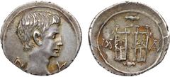 Ancient & World Coins Lycian League. Augustus, 27 BC-AD 14. Silver Drachm (3.62 g). Masicytus mint, 27-19/8 BC. Bare head right, Λ-Y across. Reverse: Two lyres, M-A across, plectrum above and below. T