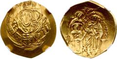 Ancient & World Coins Michael VIII Palaeologus (1261-1282). Gold or Electrum Hyperpyron (4.26 g). Constantinople. Half-length figure of the Theotokos, orans, within city walls with six towers. Reverse