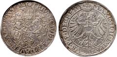 Ancient & World Coins Deventer, Kampen and Zwolle. Joint coinage. Silver Arendrijksdaalder 1568. 42 mm, 29.21g. Crowned Imperial eagle. Reverse: Tri-helmed Arms of Deventer, Kampen and Zwolle (Delm. A