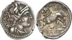 The Prospero Collection of Ancient Greek Coins. GAUL. , Massalia (c.150-100 B.C.), Silver Drachm, 2.69g,. Bust of Artemis facing to right, wearing a diadem and drapery, a bow and quiver at her shoulde