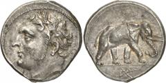 The Prospero Collection of Ancient Greek Coins. SICULO-PUNIC. Sic ulo-Punic (Second Punic War Issue, c.213-210 B.C.), Silver Shekel, 6.89g,. Struck at Carthage. Male h ead facing to left (Melqart? / H