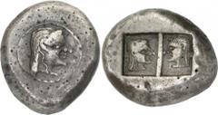 The Prospero Collection of Ancient Greek Coins. BLACK SEA REGION. Kolchis (late 5th – early 4th century B.C.), Silver Didrachm, 9.33g,. Head of Artemis Dali facing to right, her hair flowing down her 