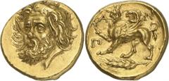 The Prospero Collection of Ancient Greek Coins. BLACK SEA REGION. Pantikapaion (c.350-300 B.C.), Gold Stater, 9.12g,. Head of bearded satyr facing, inclined slightly to the left, with long dishevelled