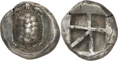 The Prospero Collection of Ancient Greek Coins. AIGINA. Islands off Attica, Aigina (c.456-431 B.C.), Silver Stater, 12.31g. Land tortoise with segmented shell. Rev. Incuse square of skew pattern (S. M