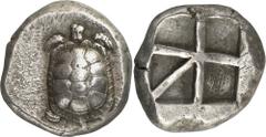 The Prospero Collection of Ancient Greek Coins. AIGINA. Islands off Attica, Aigina (c.456-431 B.C.), Silver Stater, 12.51g. Land tortoise with segmented shell. Rev. Incuse square of skew pattern (S. M