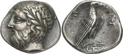 The Prospero Collection of Ancient Greek Coins. THE PELOPONNESE. Elis, Olympia (360 B.C.), Silver Stater, 11.00g,. The 105th Olympiad. Head of Zeus facing to left, wearing a laurel-wreath. Rev. F-A , 