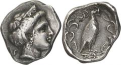 The Prospero Collection of Ancient Greek Coins. THE PELOPONNESE. Elis, Olympia (348 B.C.), Silver Stater, 12.13g,. From the 108th Olympiad. Head of Hera facing to right, wearing a stephane ornamented 