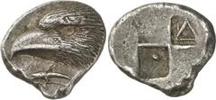 The Prospero Collection of Ancient Greek Coins. PAPHLAGONIA. Sinope (c.420 B.C.), Silver Drachm, 5.93g,. Head of an eagle facing to left, a small dolphin to left below. Rev. Quadripartite incuse squar
