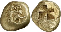 The Prospero Collection of Ancient Greek Coins. MYSIA. Kyzikos (c.450-400 B.C.), Electrum Stater, 16.05g. Herakles and his younger brother, Iphicles, both naked, being attacked by serpents, Herakles i