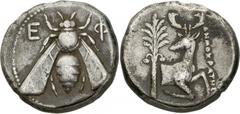 The Prospero Collection of Ancient Greek Coins. IONIA. Ephesos (c.390-325 B.C.), Silver Tetradrachm, 14.57g,. Magistrate Demokrates. E-Φ , bee with straight wings. Rev. ΔHMOKPATHΣ , forepart of a stag