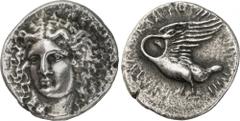 The Prospero Collection of Ancient Greek Coins. IONIA. Klazomenai (c.370 B.C.), Silver Tetradrachm, 15.19g,. Head of Apollo facing, inclined slightly to left, wearing a laurel-wreath. Rev. KΛAIOMENION
