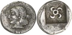 The Prospero Collection of Ancient Greek Coins. LYCIA. Dynasts of Lycia, Spintaza (late 5th century B.C.), Silver Stater, 10.06g,. Phellus (?) mint. Head of Aphrodite (?) facing to left, small A on ch