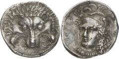 The Prospero Collection of Ancient Greek Coins. LYCIA. Dyn asts of Lycia, Zagaba (c.400-380 B.C.), Silver Stater, 9.87g,. Lion’s scalp facing. Rev. Lycian legend (‘zakhabaha’), head of Athena facing, 