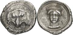 The Prospero Collection of Ancient Greek Coins. LYCIA. Unknown Dynast of Araxa (c.380 B.C.), 8.37g,. Lion’s scalp facing. Rev. Lycian legend (‘Araththihe’), female head facing, wearing a radiate crown