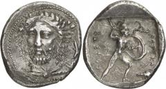 The Prospero Collection of Ancient Greek Coins. LYCIA. Dynasts of Lycia, Perikle (c.375-360 B.C.), Silver Stater, 9.84g,. Phellus mint, c.370 B.C. Head of dynast facing, inclined slightly to left, wea
