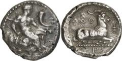 The Prospero Collection of Ancient Greek Coins. CYPRUS. Cyprus, Salamis, Evagoras I (c.411-374 B.C.), Silver Stater, 10.74g,. Herakles, naked, seated on a rock draped with a lion’s skin to right, hold