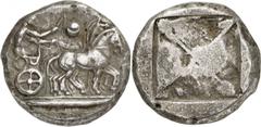 ANCIENT COINS. GREEK. Thraco-Macedonian Region, Uncertain Mint (Olynthos?) (c.510 B.C.), Silver Tetradrachm, 16.98g. Charioteer, wearing a long chiton, holding a kentron in his right hand and reins in