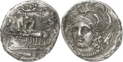 ANCIENT COINS. GREEK. Sicily, Syracuse, Dionysios I (c.405-367 B.C.), Silver Tetradrachm, 14.89g, 1h. Signed by Eukleidas, struck c.405-400 B.C. Female charioteer, wearing a long chiton, driving a rac