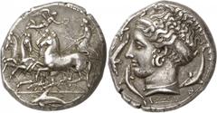 ANCIENT COINS. GREEK. Sicily, Syracuse, Dionysios I (c.405-367 B.C.), Silver Tetradrachm, 17.26g, 4h. Reverse die signed by Eukleidas, struck c.400 B.C. Charioteer, wearing a long chiton and holding a