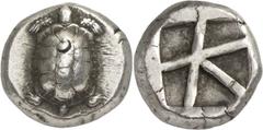 ANCIENT COINS. GREEK. Islands off Attica, Aigina (c.456-431 B.C.), Silver Stater, 12.44g. Land tortoise with segmented shell. Rev. Incuse square of skew pattern (S. Milbank, ‘ The Coinage of Aegina’ ,