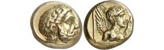 ANCIENT COINS. GREEK. Lesbos, Mytilene (c.377-326 B.C.), Electrum Hekte, 2.55g, 12h. Head of Zeus Meilichios facing right, wearing a laurel-wreath. Rev. Draped bust of Nike facing, head turned to righ