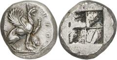 ANCIENT COINS. GREEK. Ionia, Teos (c.478-465 B.C.), Silver Stater, 11.94g. Griffin seated facing right, raising its left foreleg, a head below facing right. Rev. Quadripartite incuse square with rough