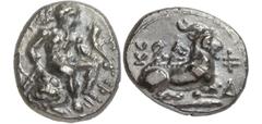ANCIENT COINS. GREEK. Cyprus, Salamis, Evagoras I (c.411-374 B.C.), Silver Tetrobol, 3.13g, 3h. Herakles, naked, seated facing right on a rock draped with a lion’s skin, leaning on a club and holding 