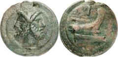 ANCIENT COINS. ROMAN. Anonymous, “Aes Grave” Coinage (c.240-217 B.C.), AE As, 275.0g. Head of bearded Janus, mark of value I horizontally below, all on a raised disk. Rev. Prow of galley right, mark o