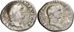 ANCIENT COINS. ROMAN. Vitellius (A.D. 69), With Vitellius the Elder. Silver Denarius, 2.89g, 6h. A VITELLIVS GERM IMP AVG TR P , laureate head of Vitellius facing right. Rev. VITELLIUS COS II CENSOR ,