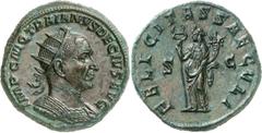 ANCIENT COINS. ROMAN. Trajan Decius (A.D. 249-251), AE Double Sestertius, 37.84g, 12h. IMP C M Q TRAIANVS DECIVS AVG , bust facing right, wearing a radiate crown and a cuirass. Rev. FELICITAS SAECVLI,