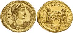 ANCIENT COINS. ROMAN. Constans (A.D. 337-350), Gold Solidus, 4.24g, 7h. Mint of Thessalonica, struck c.A.D. 317. CONSTANS AVGVSTVS , pearl-diademed, draped and cuirassed bust of Constans facing right.
